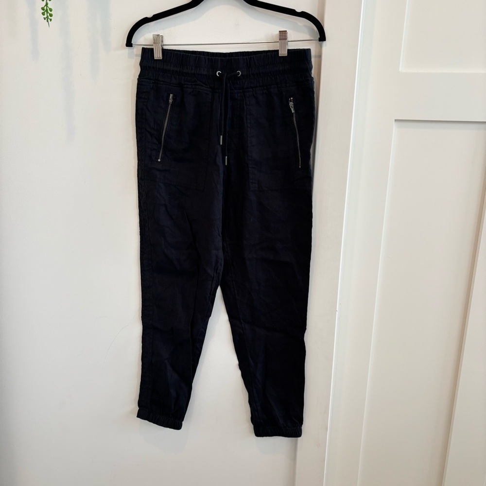 Athelta Womens 100% Linen Black Joggers Zip Pockets Drawstring Size 2